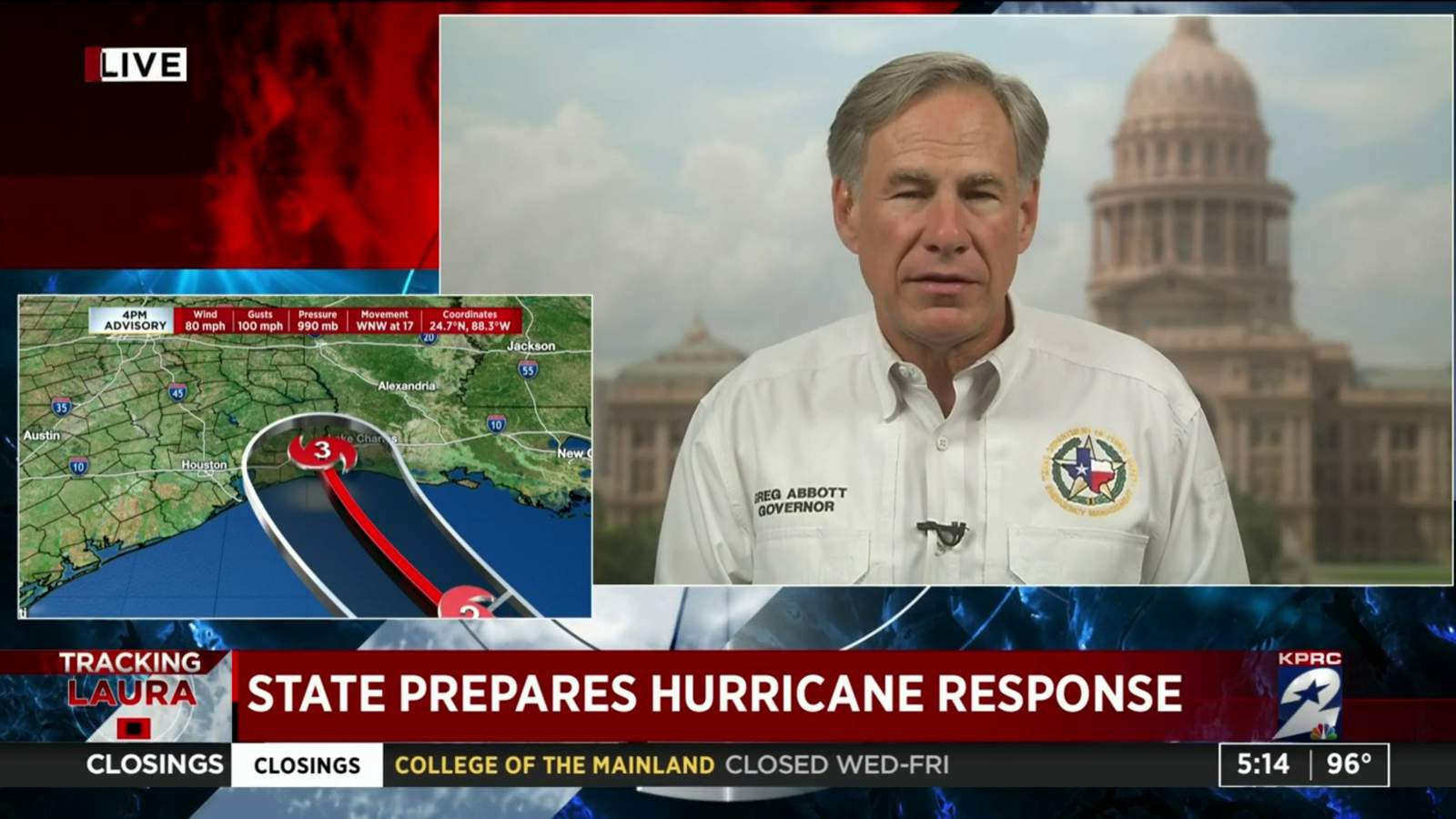 Texas Gov. Greg Abbott outlines effort to combat COVID-19 as areas evacuate ahead of Hurricane Laura