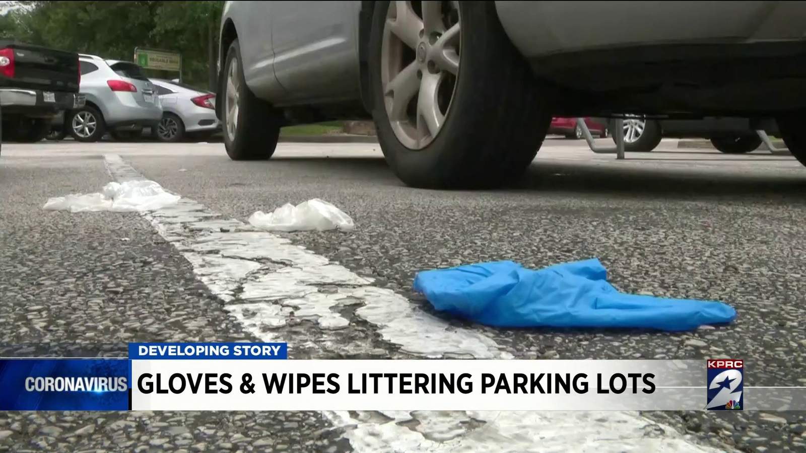 Gloves and disinfecting wipes being dumped in grocery store parking lots by customers