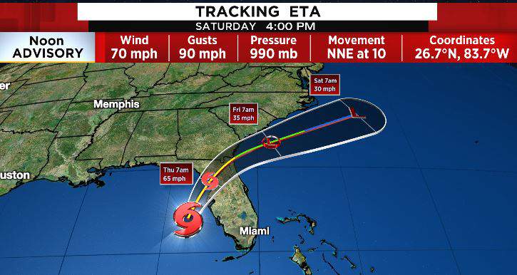 Eta remains a strong tropical storm heading to Florida