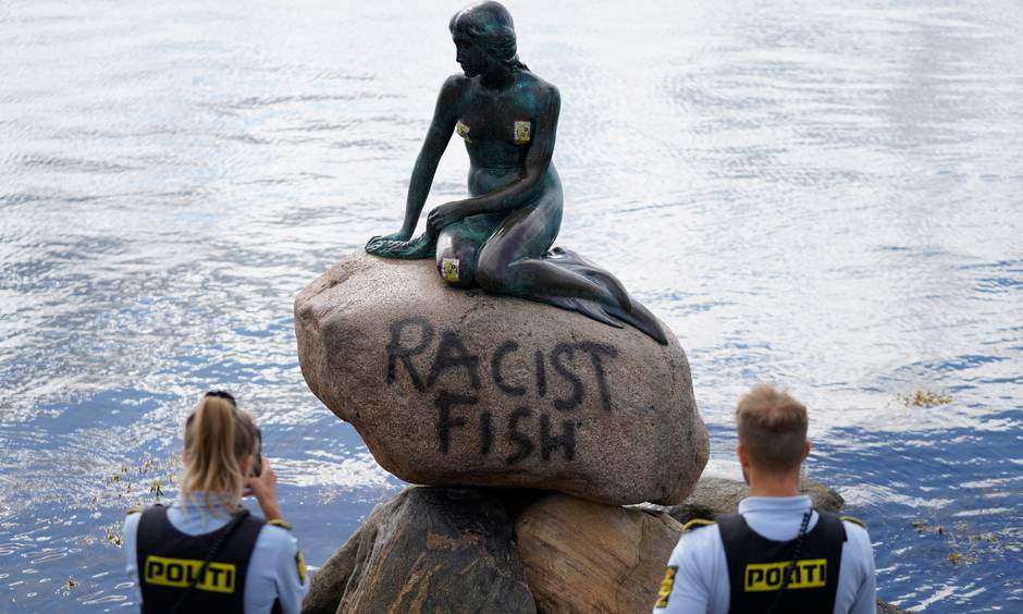 Little Mermaid statue vandalized with the words racist fish