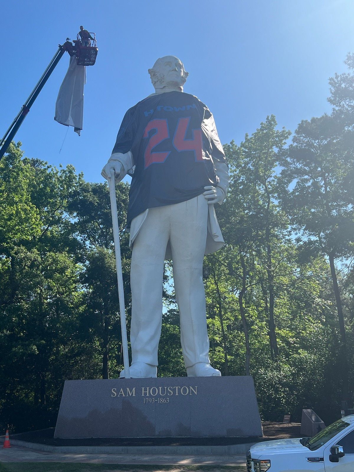 April 23, 2024: Sam Houston sporting one of the new Texans jerseys!