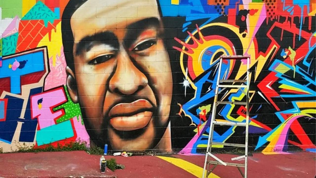 A George Floyd mural in downtown Houston was vandalized overnight Thursday.