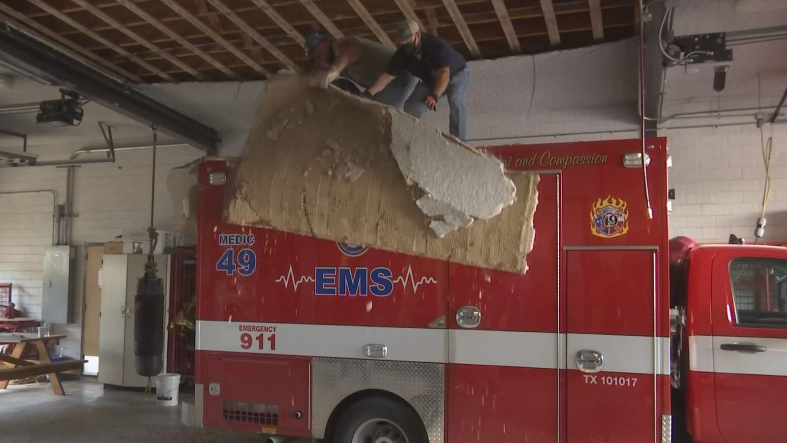 Ceiling collapses, lands on emergency response vehicle at HFD Station 49 near Gessner Road