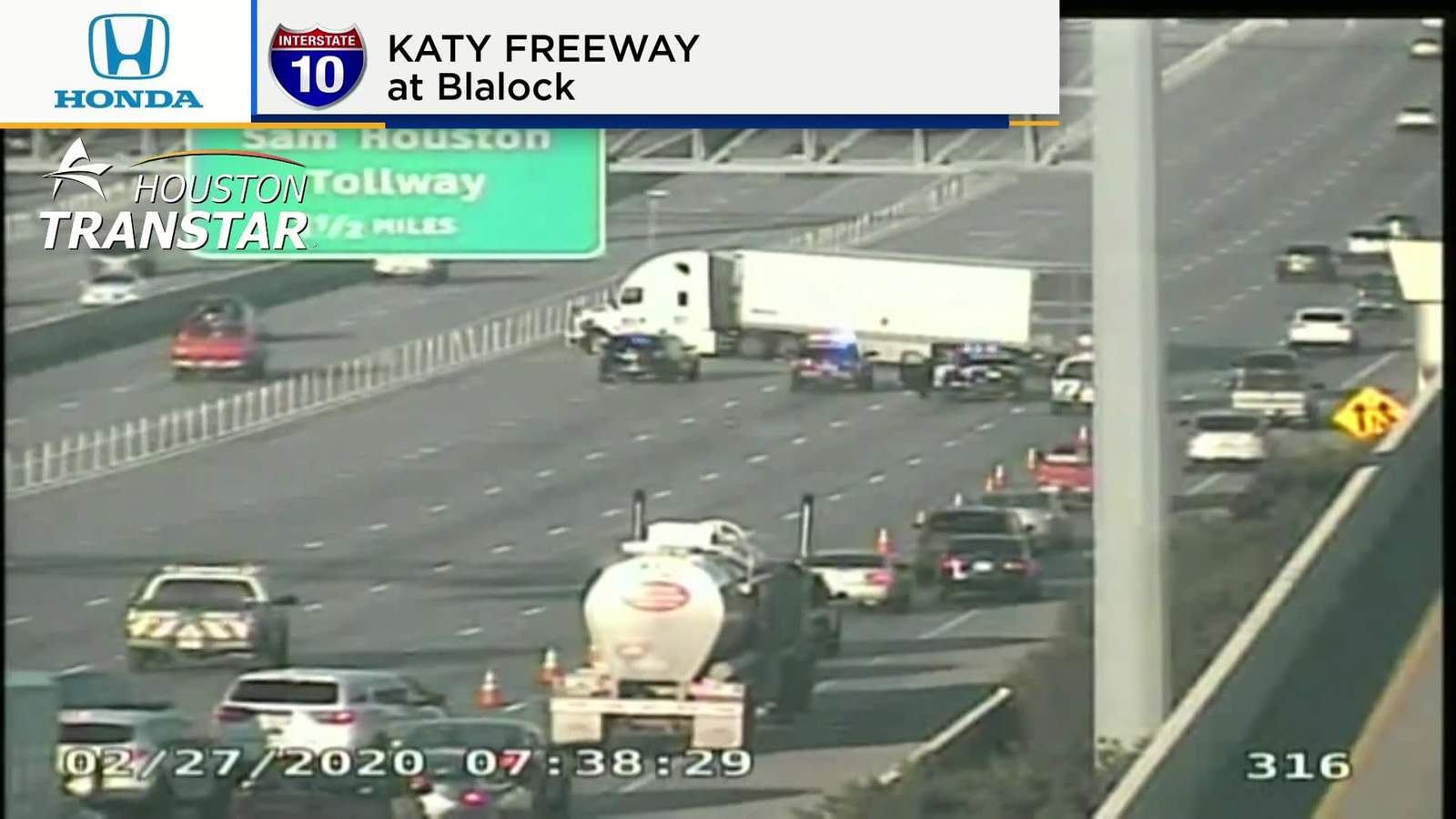 18-wheeler involved in accident blocking Katy Freeway westbound at Blalock