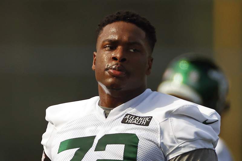 Jets lineman Cameron Clark in hospital with neck injury