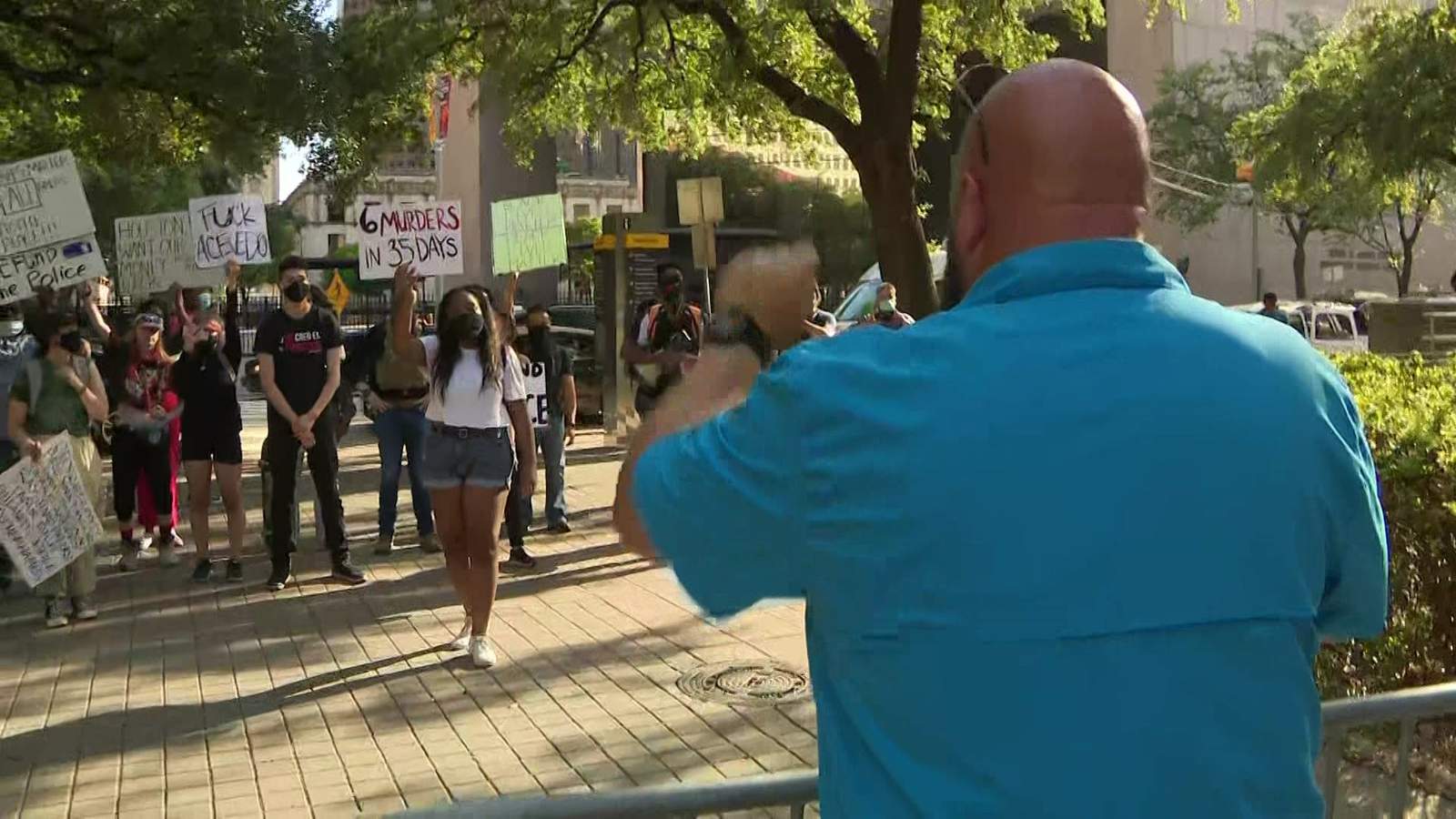 Police appreciation rally at Houston’s City Hall met with protesters calling for defunding the department