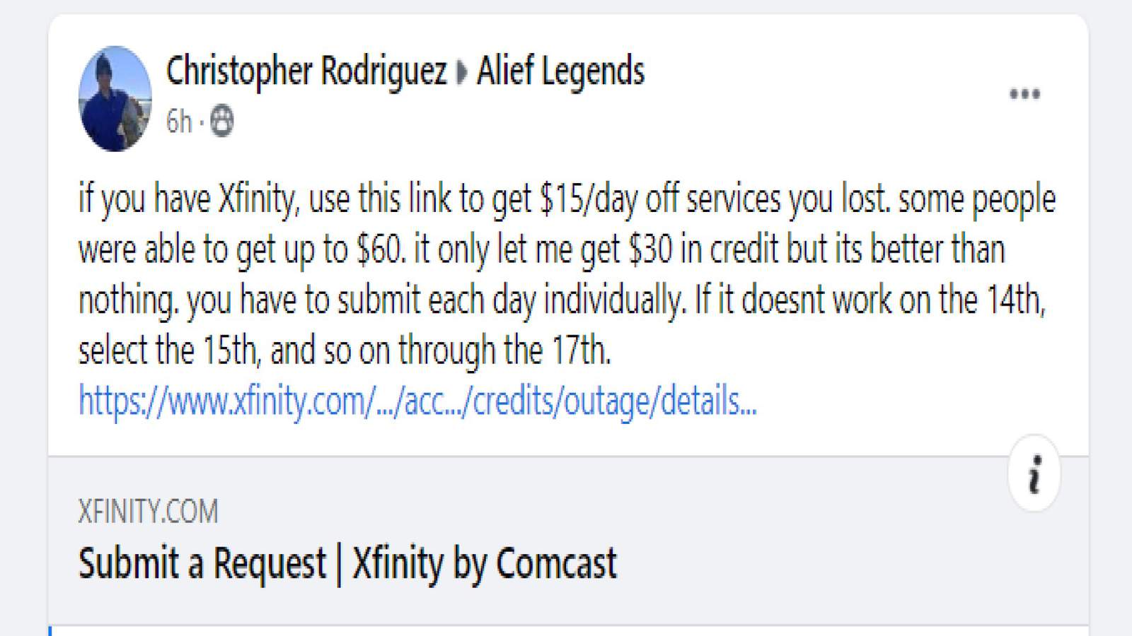 Can you get a credit or refund for cable and internet service you couldn’t use when power was out?