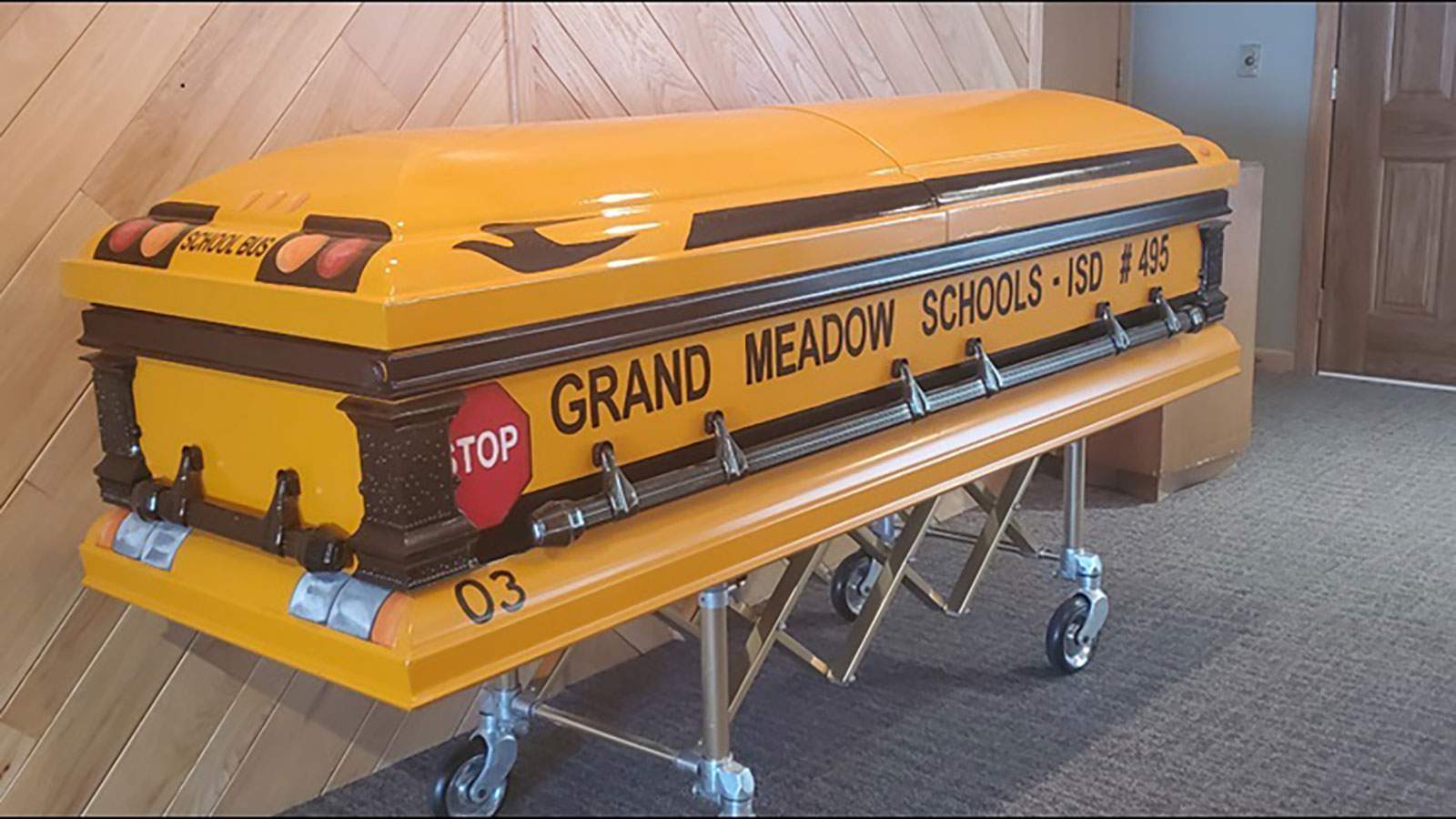 A man who drove a school bus for 55 years will be laid to rest in a school bus casket
