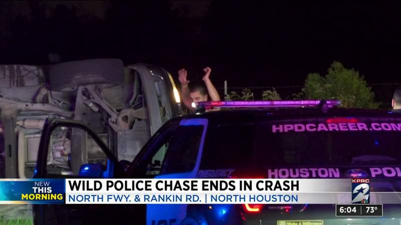Car seen racing on North Freeway crashes after police chase, HPD says