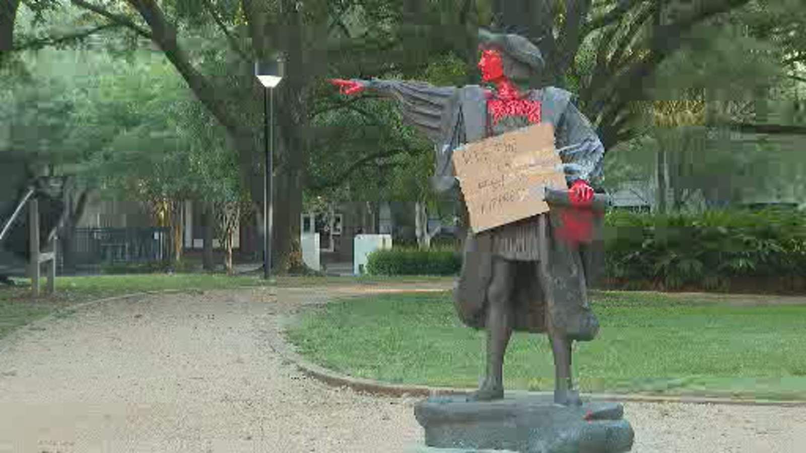 Statue of Christopher Columbus vandalized in Houston