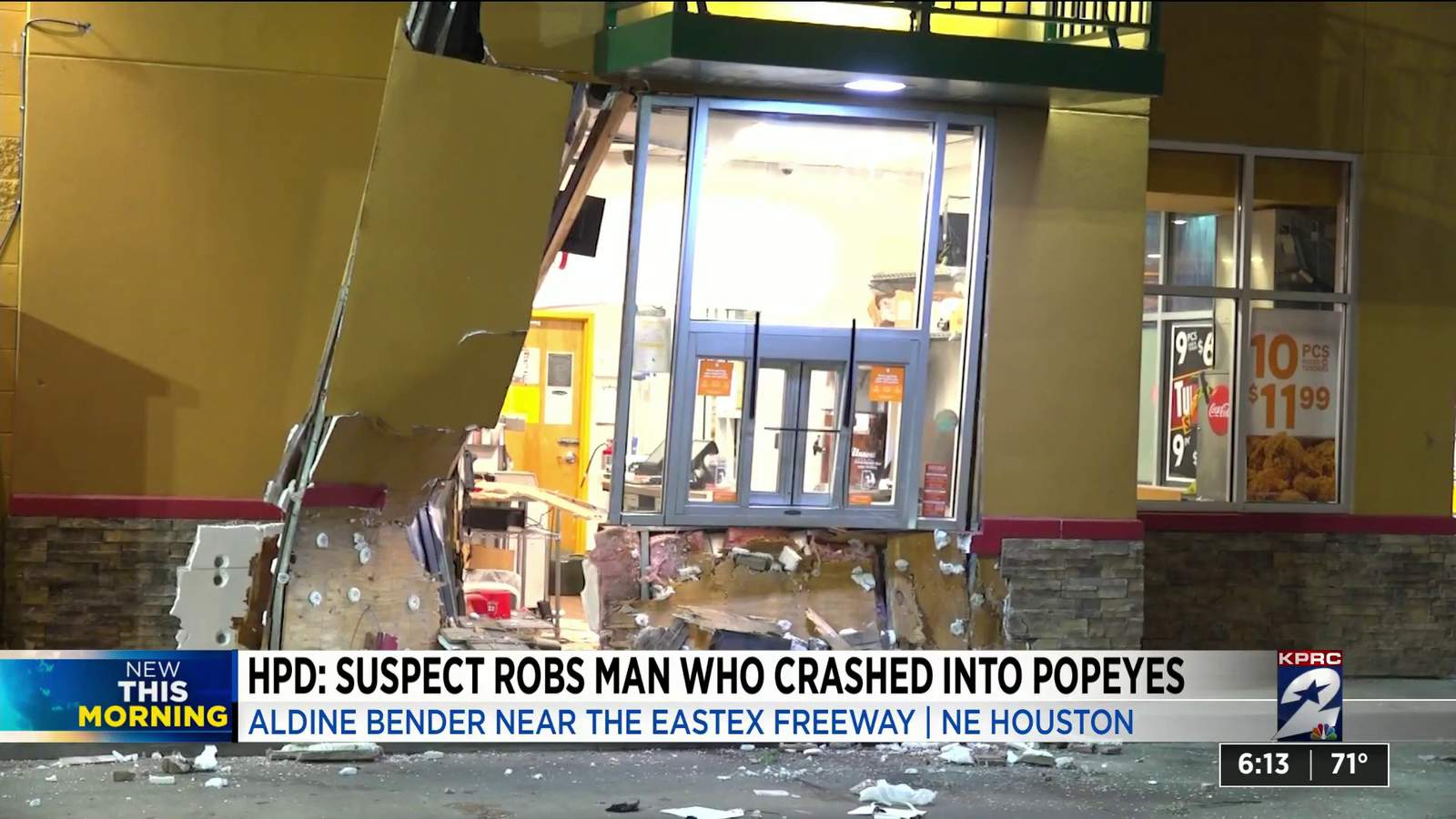 Suspect robs man who crashed into Popeyes in NE Houston: HPD