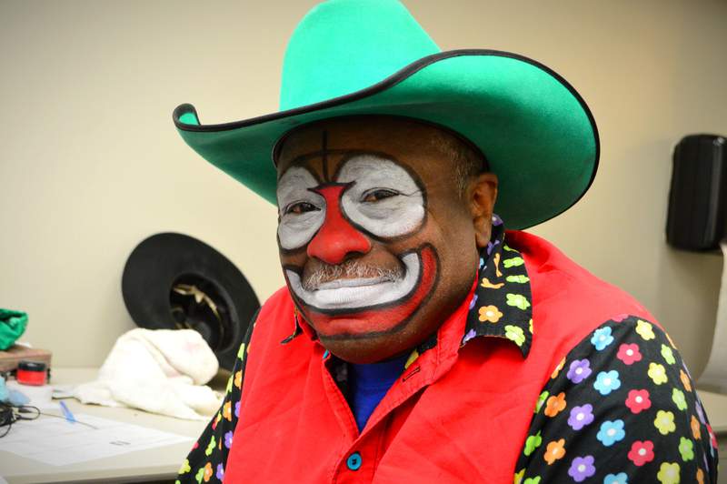 Rodeo personalities Clowning around with famed bullfighter and barrel man Leon Coffee