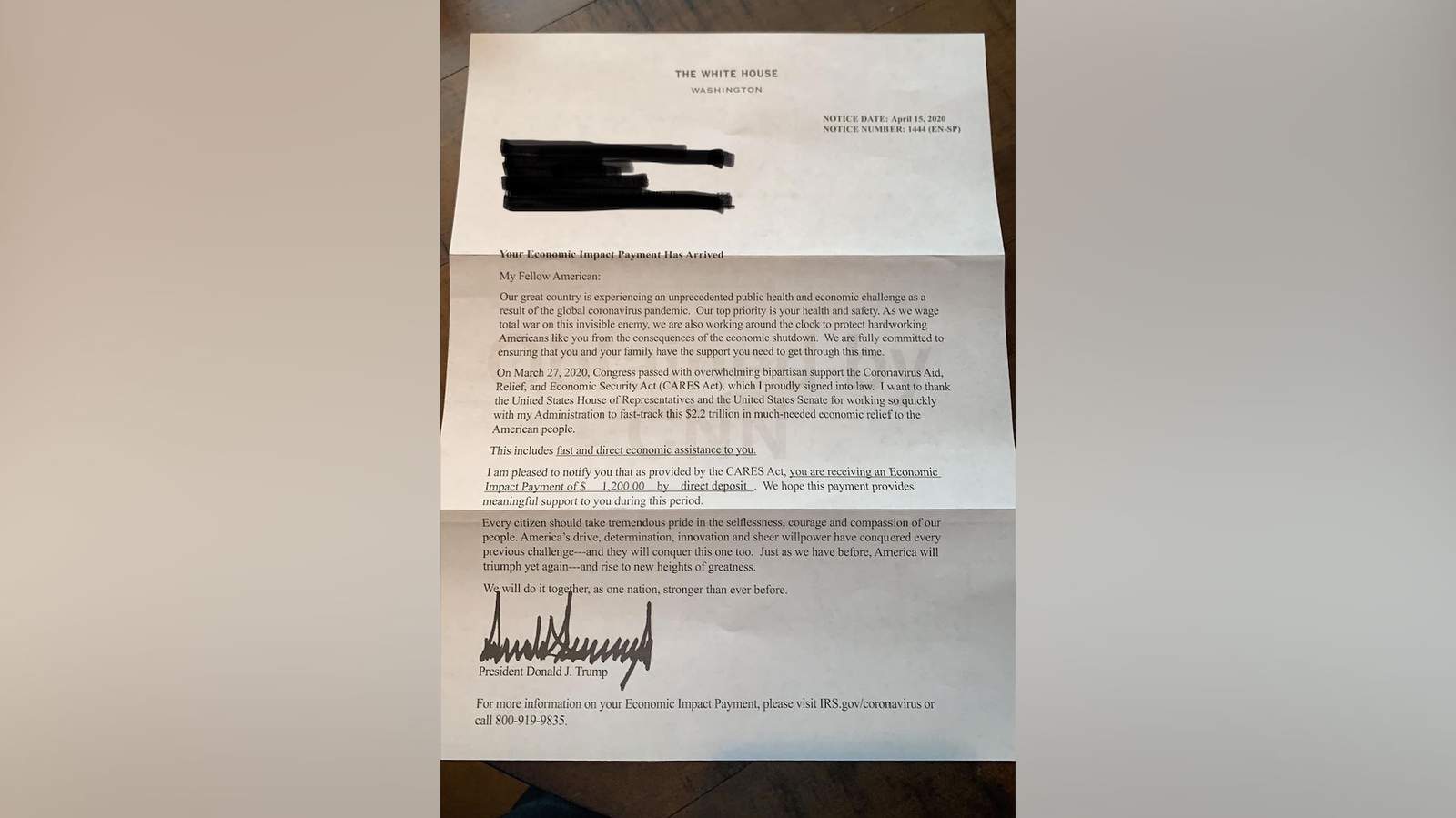 People receiving stimulus checks get letter signed by President Donald Trump