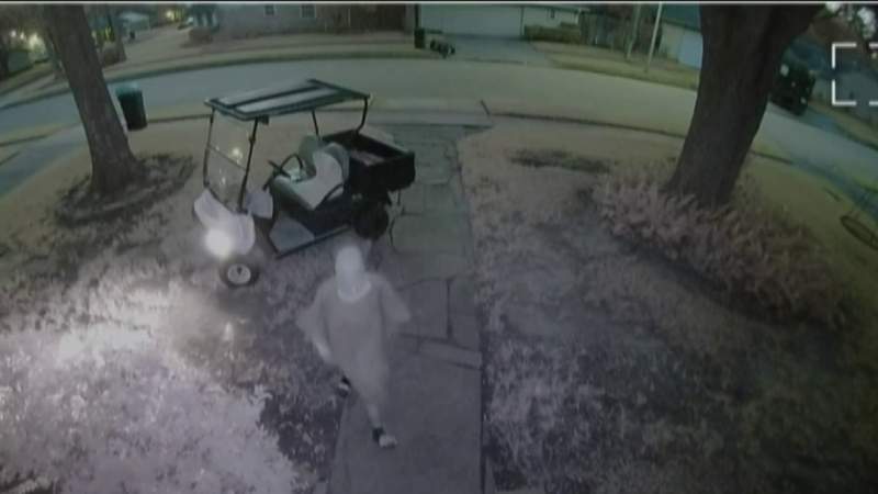 Woman driving golf cart caught on camera stealing package delivery