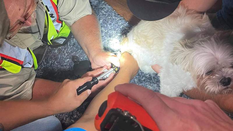 Mont Belvieu Fire Department rescues puppy trapped in reclining chair
