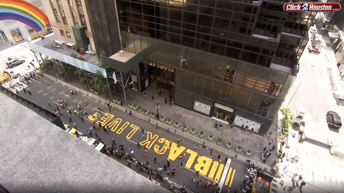 Black Lives Matter mural going up in front of Trump Tower in New York City