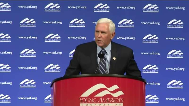 Former Vice President Mike Pence speaks at conference during visit to Houston