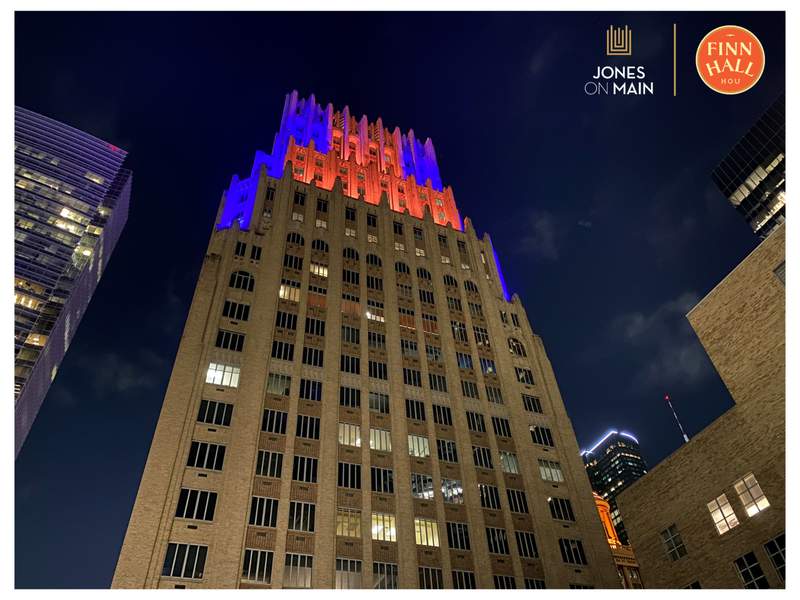 Jones on Main lights up orange and blue to support Astros in World Series