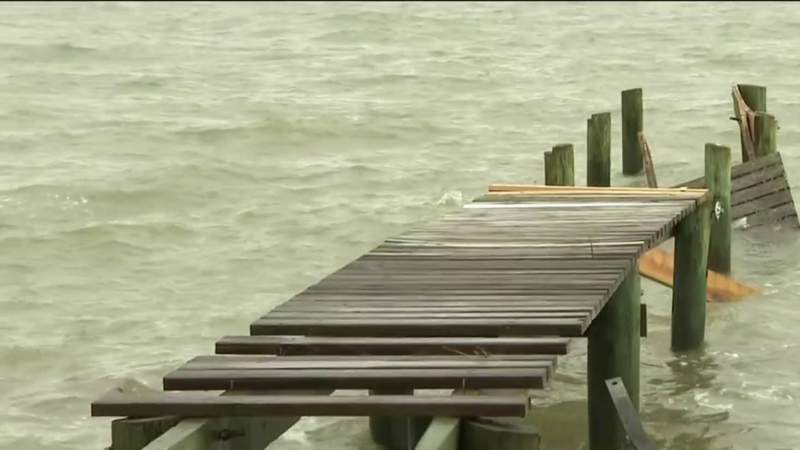 Nassau Bay wastewater plant floods and is offline, trees down, boardwalk along Clear Lake damaged