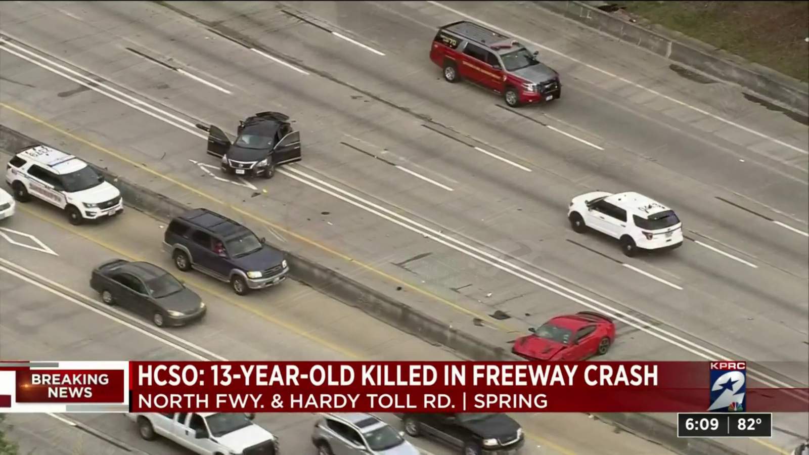 Teen, 13, killed and 11-year-old in critical condition after 2-vehicle wreck on the North Freeway