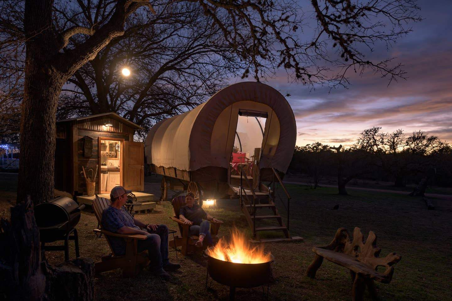 Glamp it up Texas-style in this covered wagon listed on Airbnb