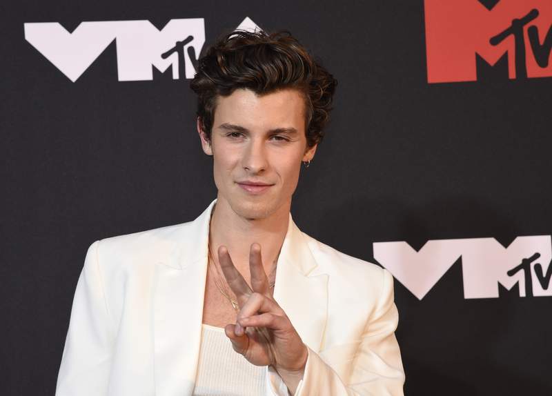 Shawn Mendes arrives at the MTV Video Music Awards at Barclays Center on Sunday, Sept. 12, 2021, in New York. (Photo by Evan Agostini/Invision/AP)