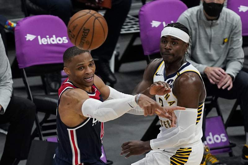 Westbrook has 21 boards, 24 assists; Wizards blast Pacers