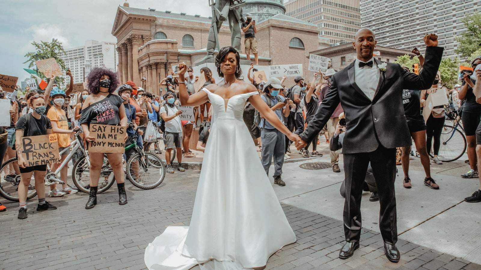 This couple’s wedding first look happened in front of a Black Lives Matter protest