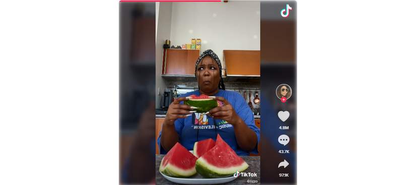 Lizzo attempts viral TikTok food challenge by eating watermelon with mustard
