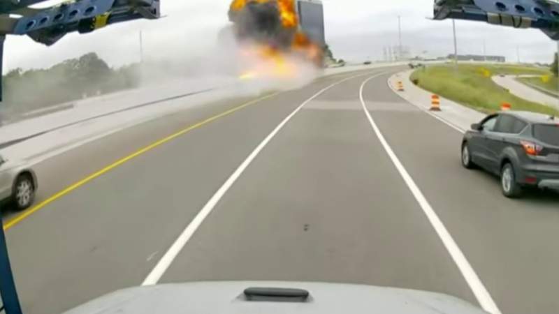 VIDEO: Dashcam captures tanker truck explosion while driving on freeway