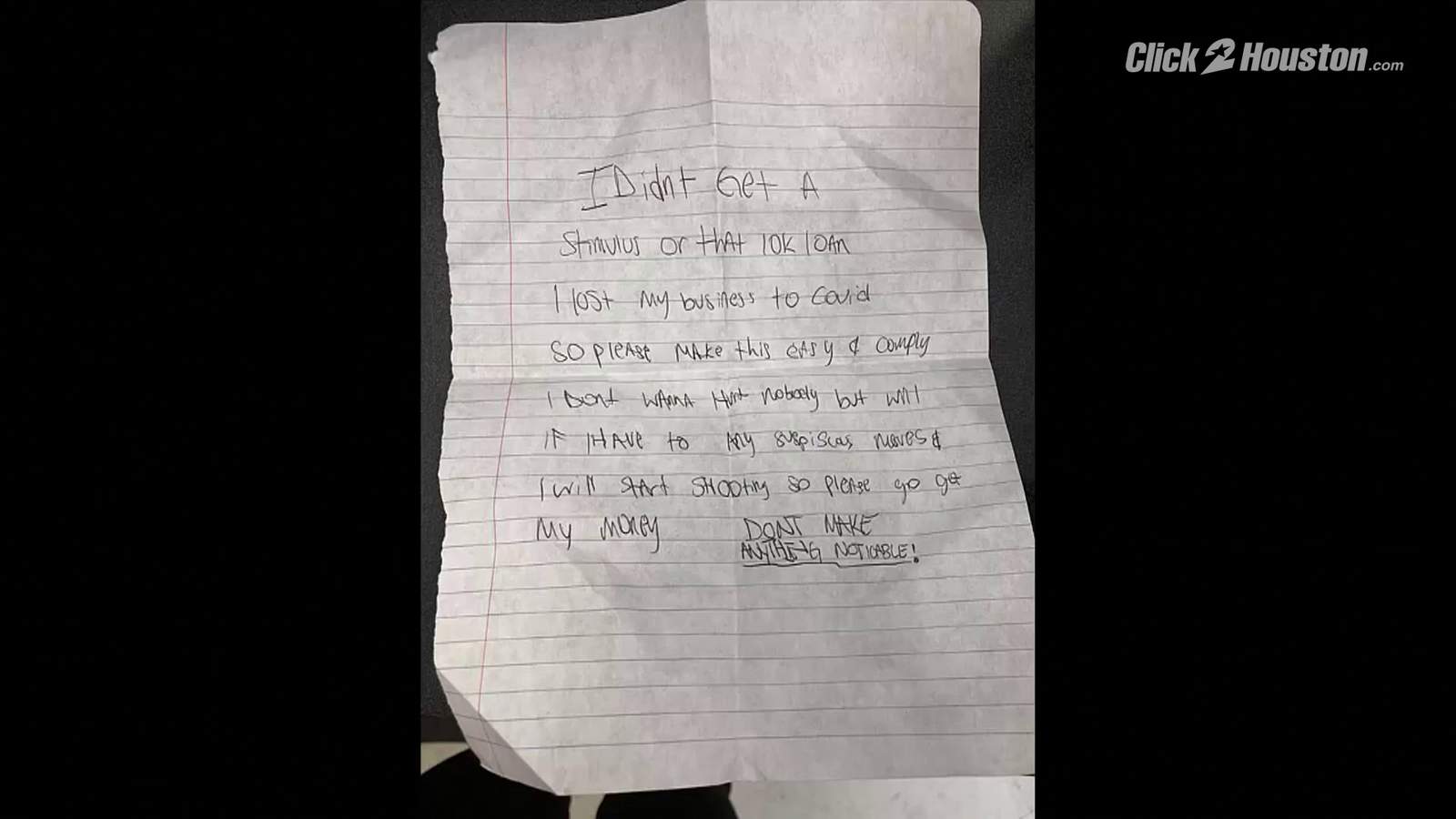 Dont wanna hurt nobody: Man wanted in connection with bank robbery gives teller note blaming COVID-19 for crime