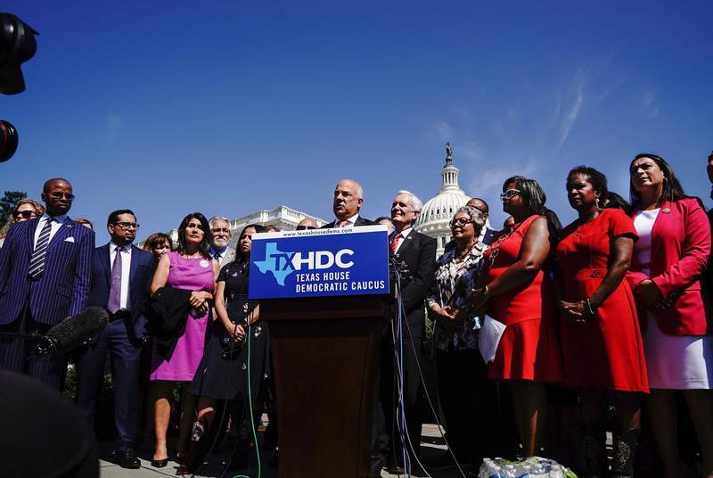 At least 50 House Democrats that Texas left the state held a press conference in Washington D.C. The democrats broke quorum and stopped Republicans from taking up GOP priority bills on July 13, 2021.