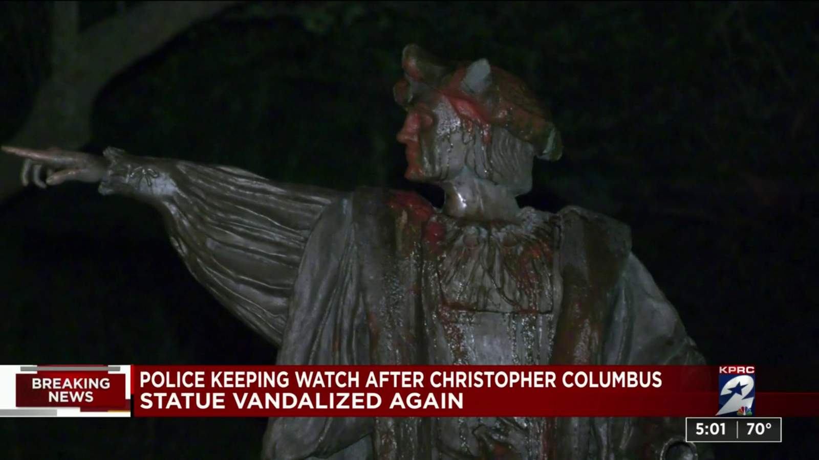 Christopher Columbus statue at Bell Park vandalized a third time since last week