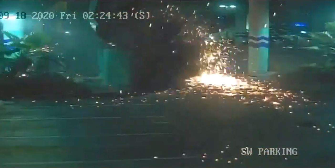 Incredible video: Aquarium surveillance video shows moment 18-wheeler falls off freeway