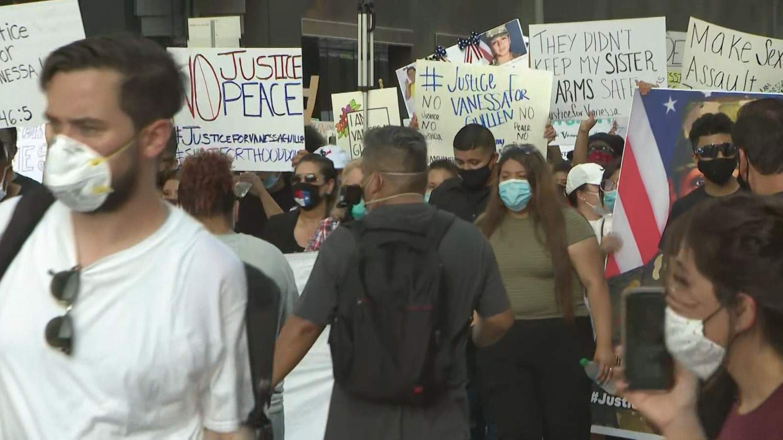 Hundreds march from Discovery Green to city hall to demand justice for Vanessa Guillen