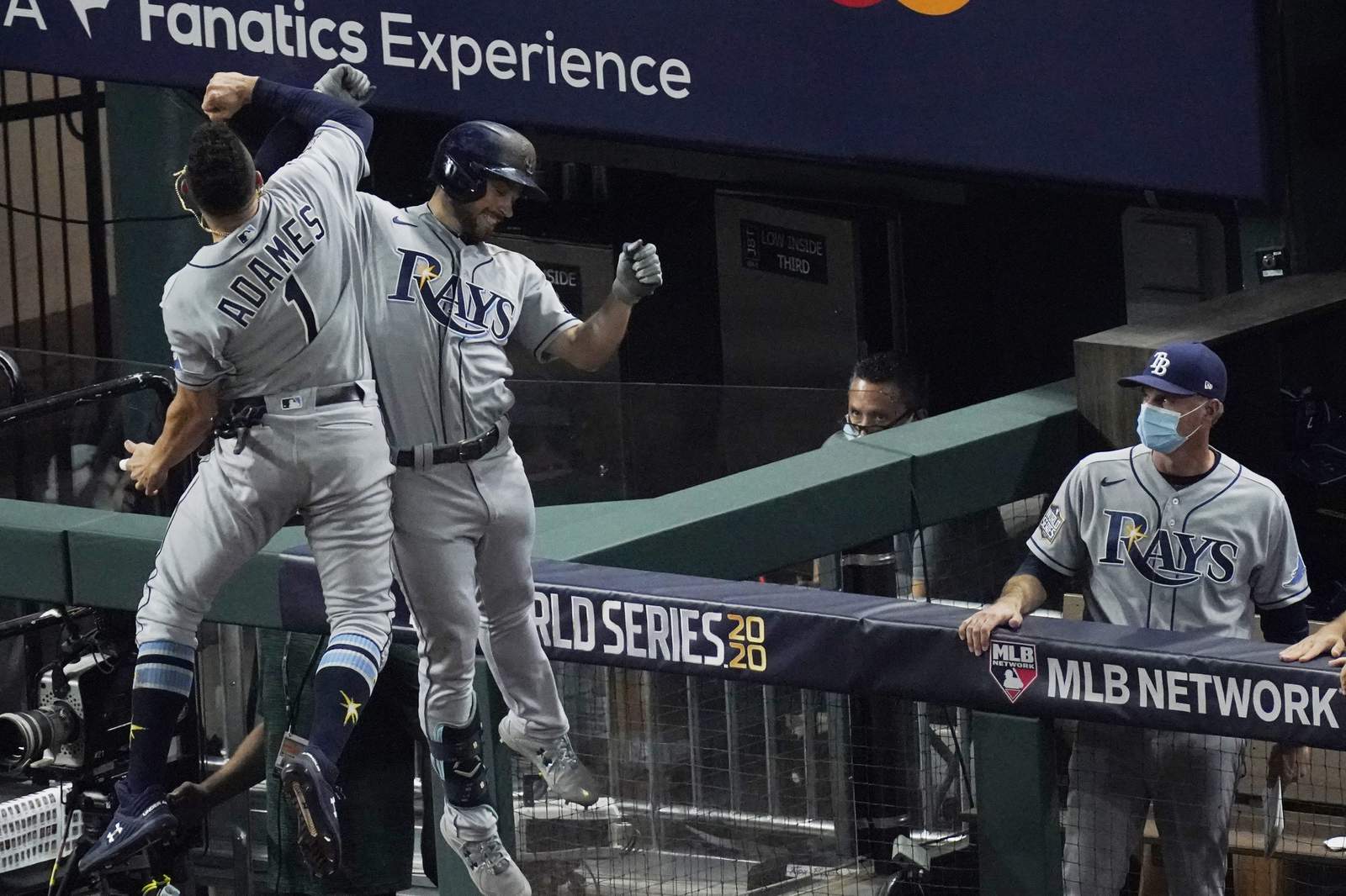 The Latest: Lowe hits 2 homers, Rays even World Series