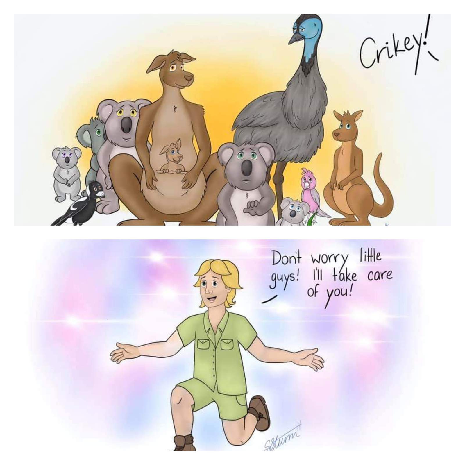 Have you seen this Steve Irwin cartoon welcoming Australian animals into heaven?