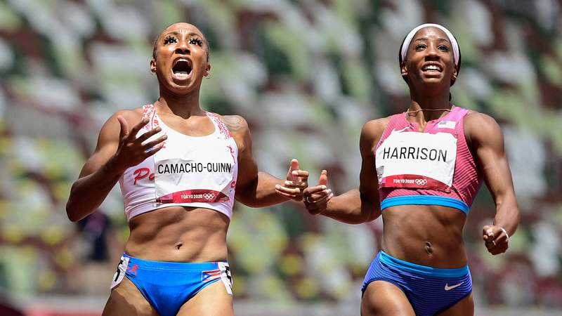 Camacho-Quinn conquers USA's Harrison for 100m hurdles gold