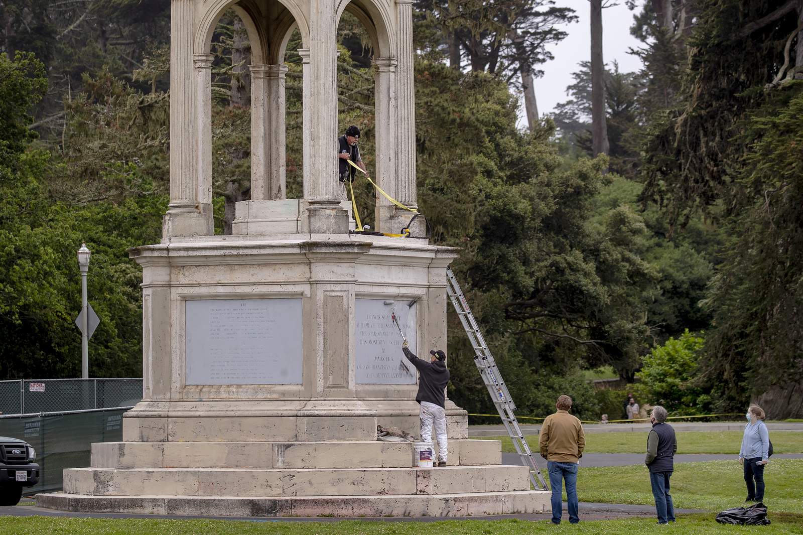 The Latest: Archbishop criticizes toppling of park statue