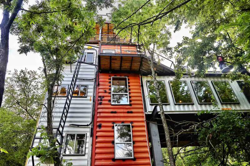 Take relaxation to new heights when you spend the night in this quirky shipping container tower in North Texas