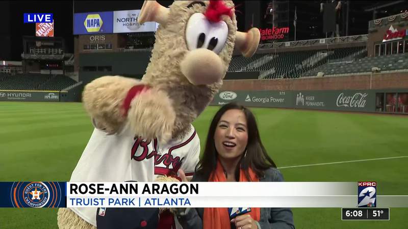 Blooper, the Atlanta Braves mascot, hilariously taunts KPRC 2′s Rose-Ann Aragon on-air